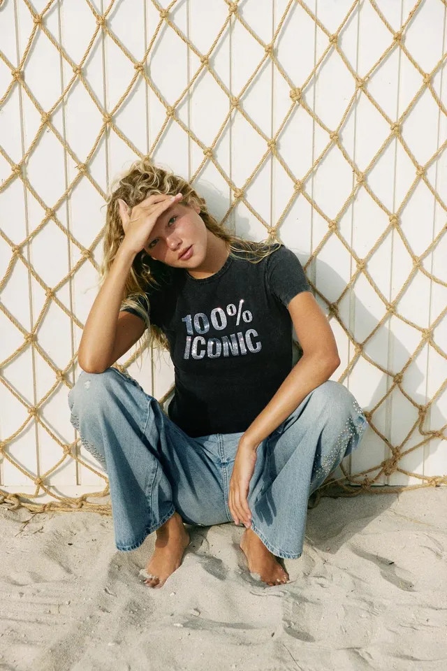 WASHED RHINESTONE SLOGAN T-SHIRT – image 2