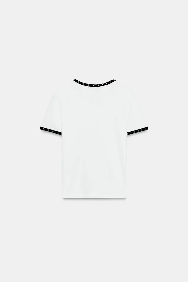 CONTRAST FAUX PEARL T-SHIRT – image 8