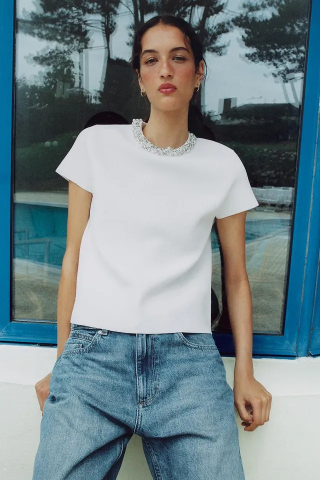 JEWEL-BEADED KNIT TOP