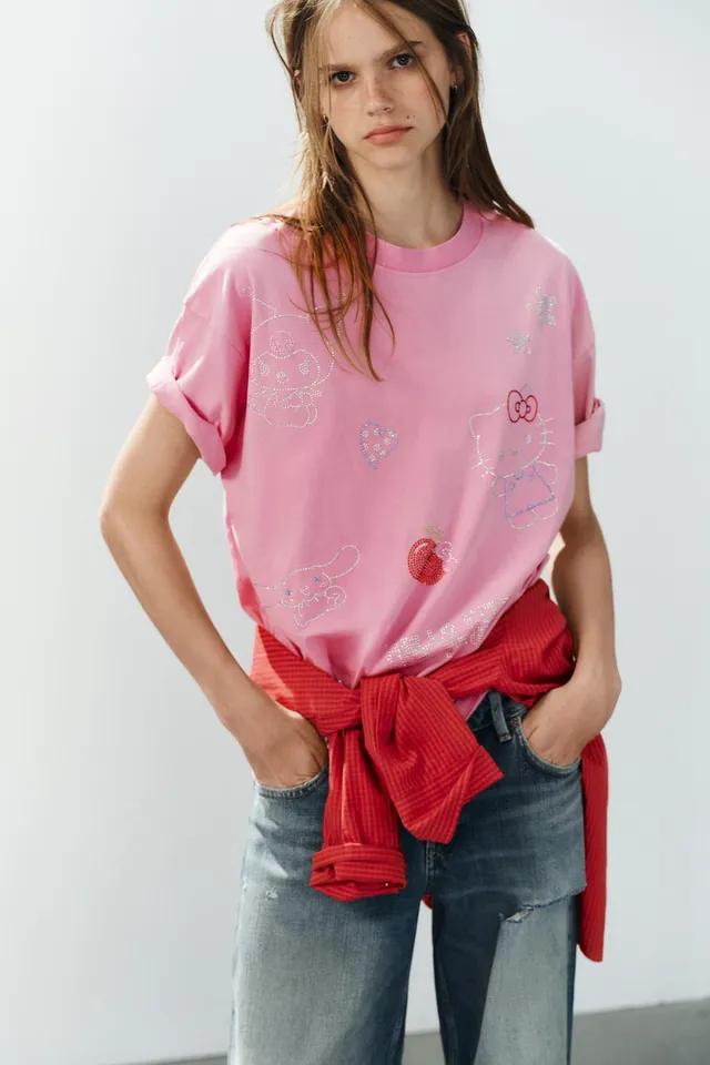 تيشرت بتأثير مغسول وتطريز HELLO KITTY © SANRIO – صورة 3