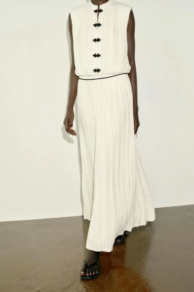 SATIN MIDI SKIRT WITH CONTRAST PIPING – image 2