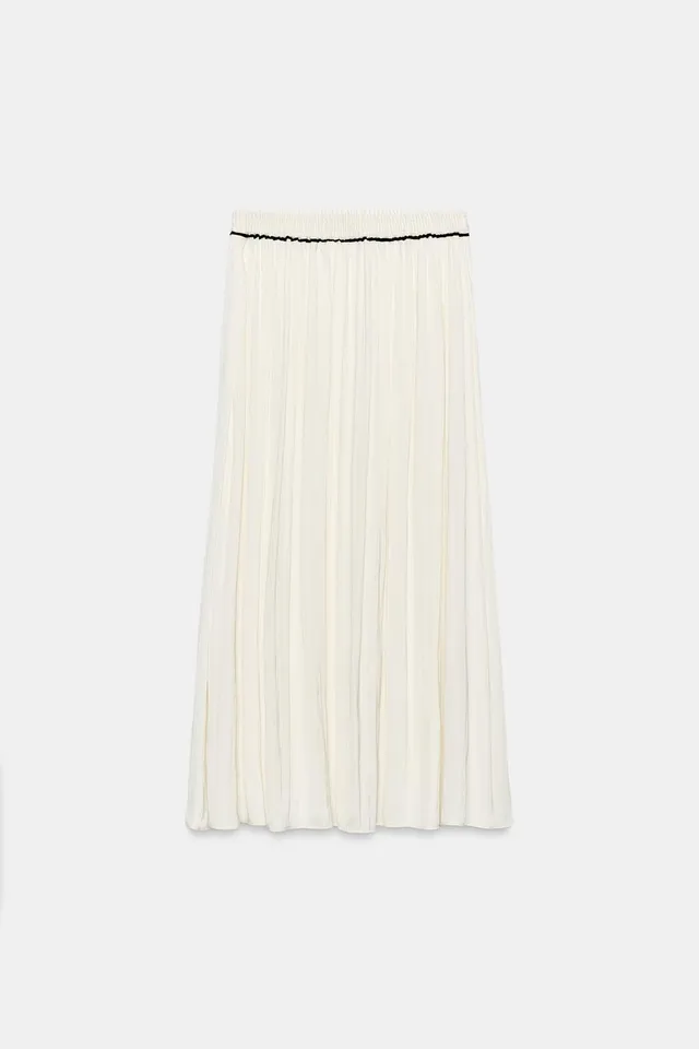 SATIN MIDI SKIRT WITH CONTRAST PIPING – image 5