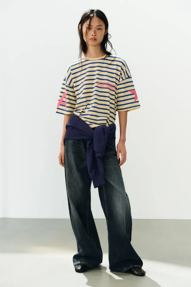 OVERSIZE STRIPED TEXT T-SHIRT