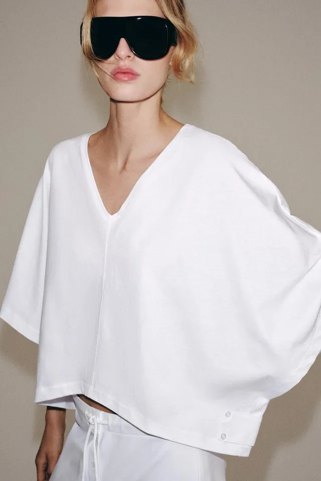 COTTON CAPE-STYLE T-SHIRT – image 2