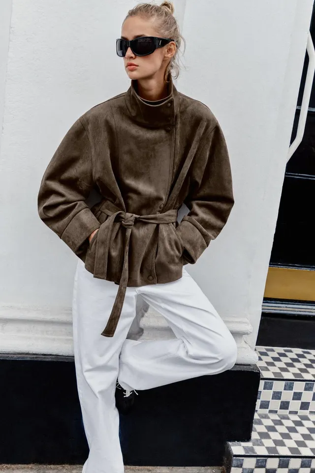 BELTED FAUX SUEDE JACKET – image 2