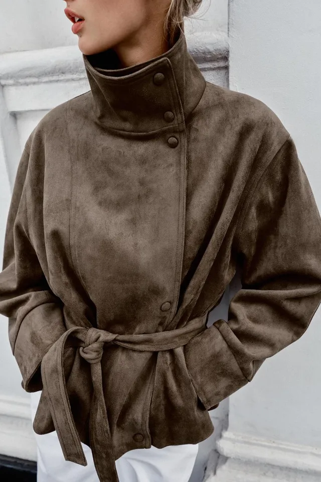 BELTED FAUX SUEDE JACKET – image 3