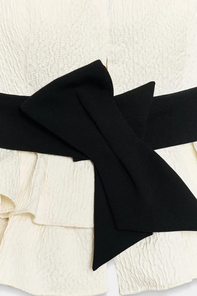 SUEDETTE BELTED BLAZER WITH RUFFLES – image 9