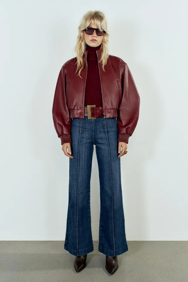 CROPPED SHOULDER PAD BOMBER JACKET