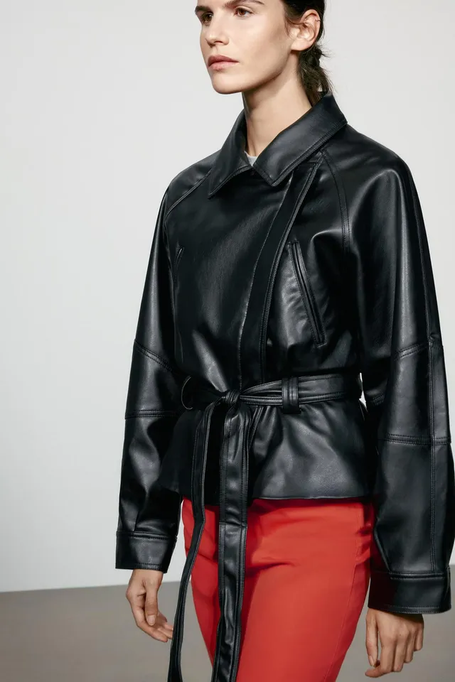 LEATHER EFFECT BELTED JACKET – image 2