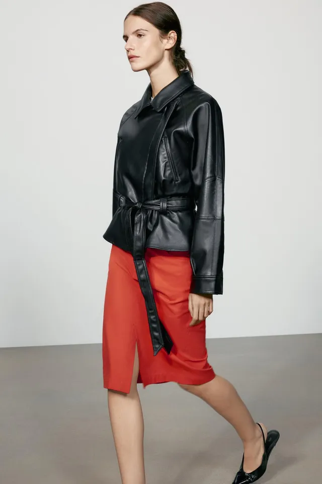 LEATHER EFFECT BELTED JACKET – image 3
