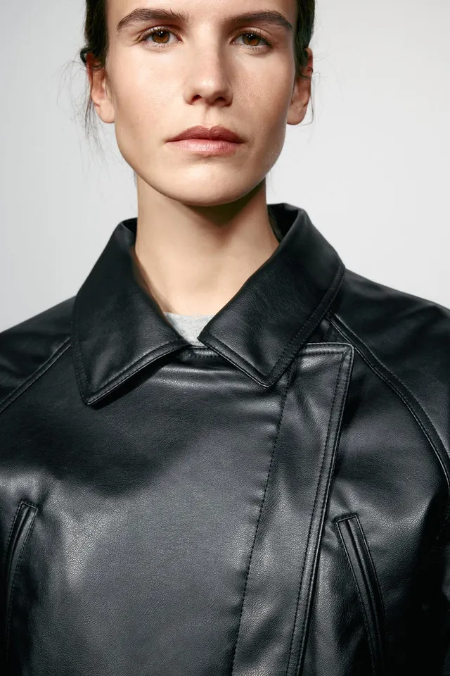 LEATHER EFFECT BELTED JACKET – image 4