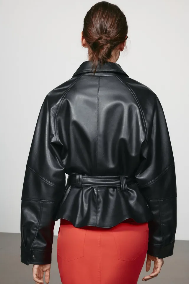 LEATHER EFFECT BELTED JACKET – image 5