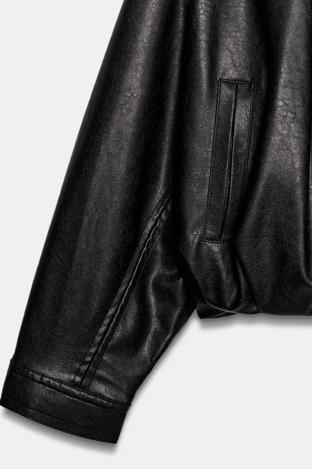 LEATHER EFFECT PUFFBALL BOMBER JACKET – image 10