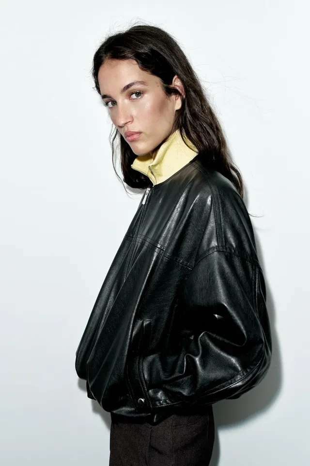 LEATHER EFFECT PUFFBALL BOMBER JACKET – image 4
