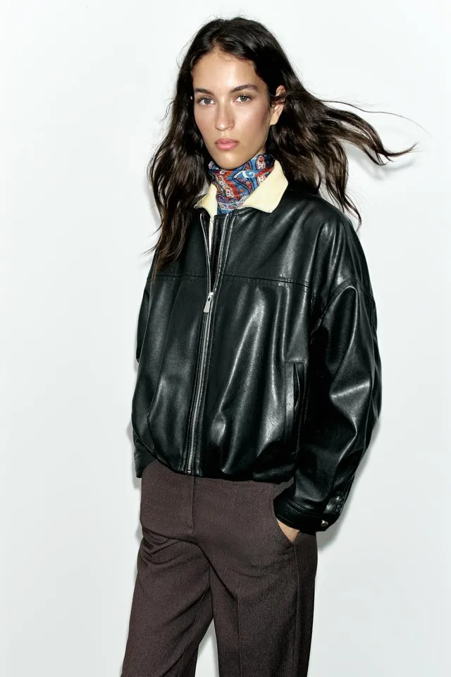 LEATHER EFFECT PUFFBALL BOMBER JACKET – image 5