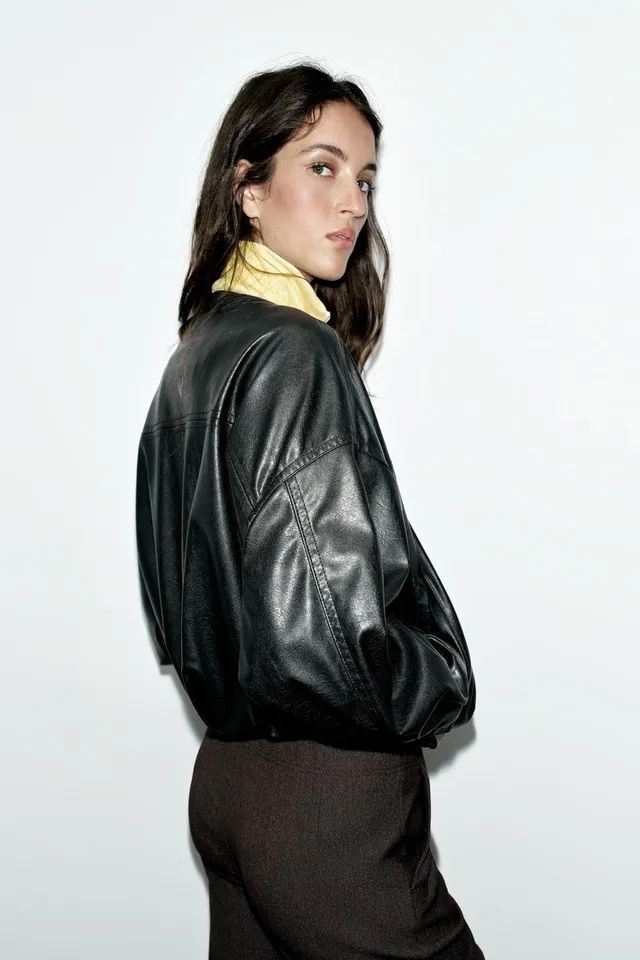 LEATHER EFFECT PUFFBALL BOMBER JACKET – image 7