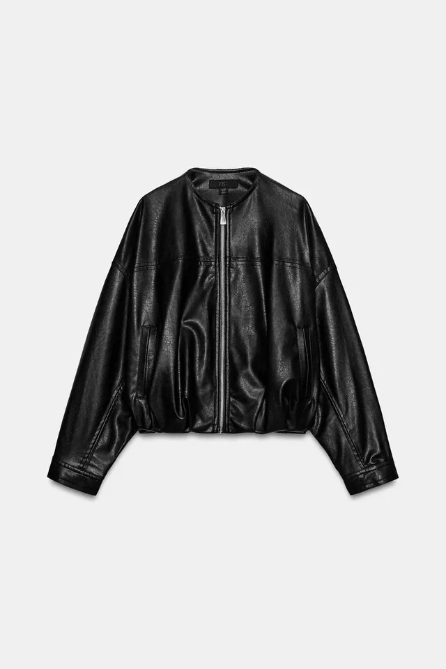 LEATHER EFFECT PUFFBALL BOMBER JACKET – image 8