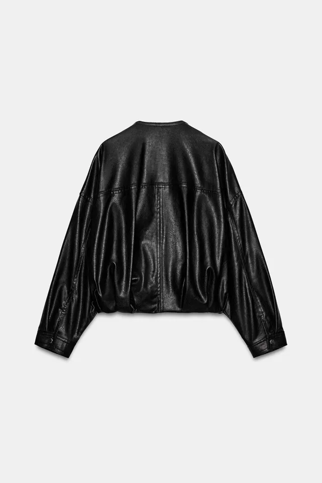 LEATHER EFFECT PUFFBALL BOMBER JACKET – image 9