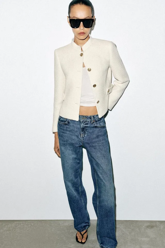 CROPPED TEXTURED BLAZER – image 2
