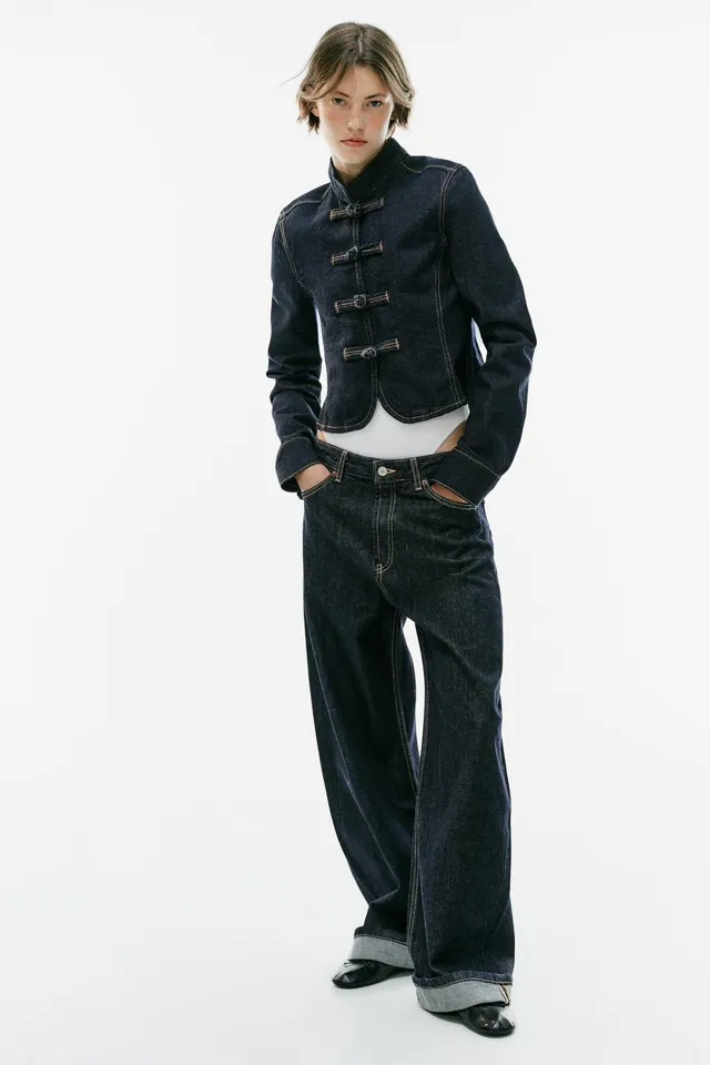 TRF FITTED DENIM JACKET WITH FROG FASTENING