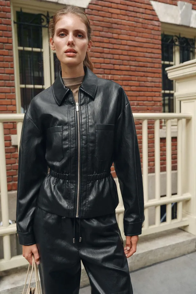LEATHER EFFECT JACKET WITH ELASTICATED WAIST – image 2