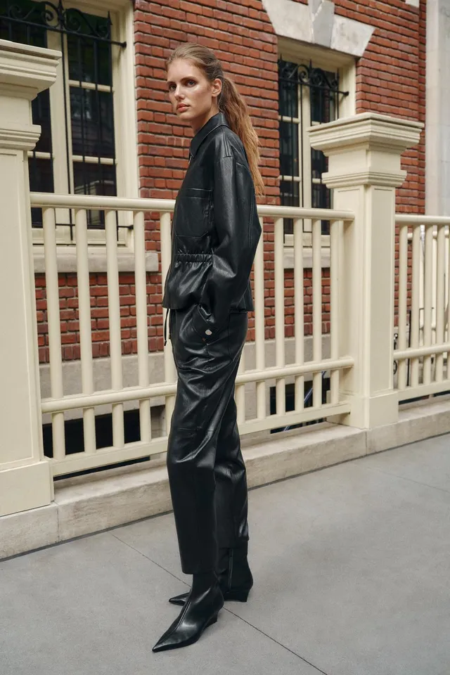 LEATHER EFFECT JACKET WITH ELASTICATED WAIST – image 3