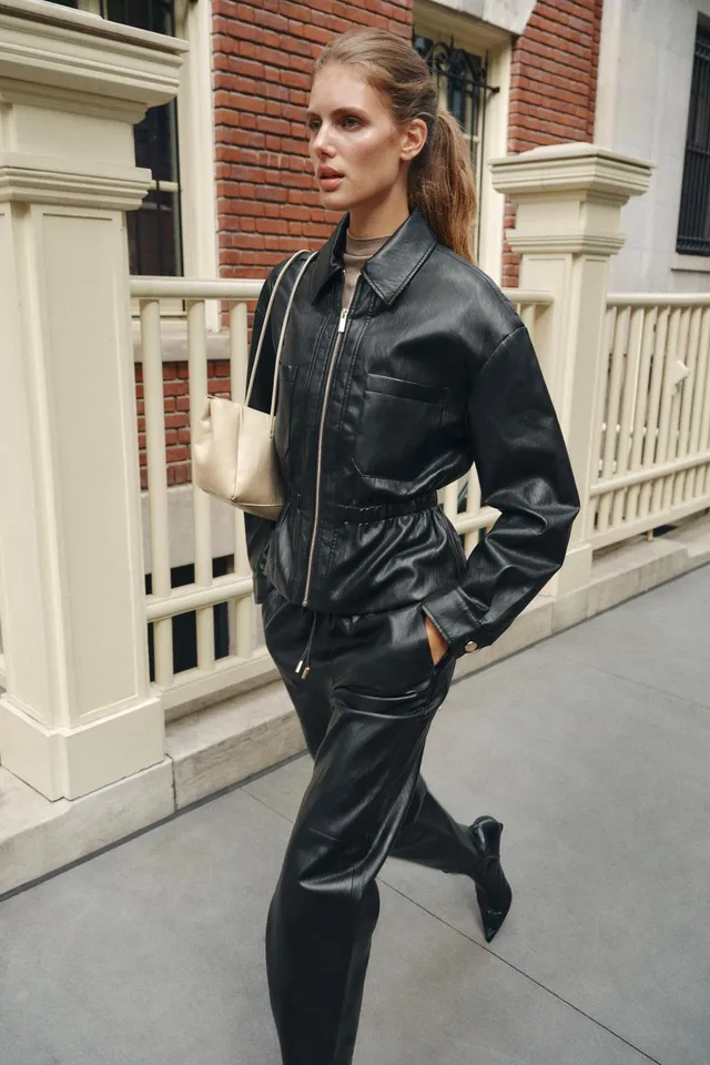 LEATHER EFFECT JACKET WITH ELASTICATED WAIST – image 4