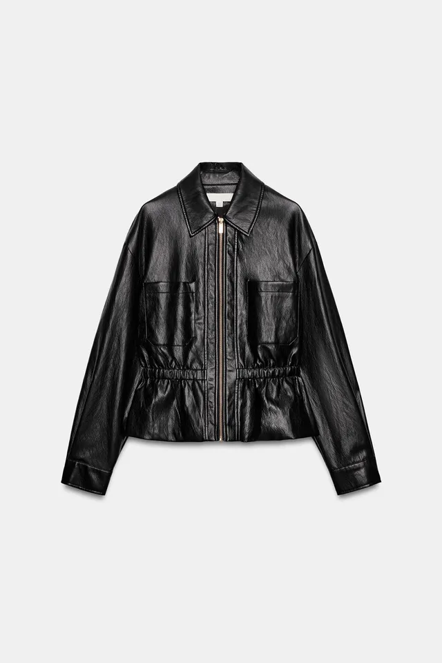 LEATHER EFFECT JACKET WITH ELASTICATED WAIST – image 6