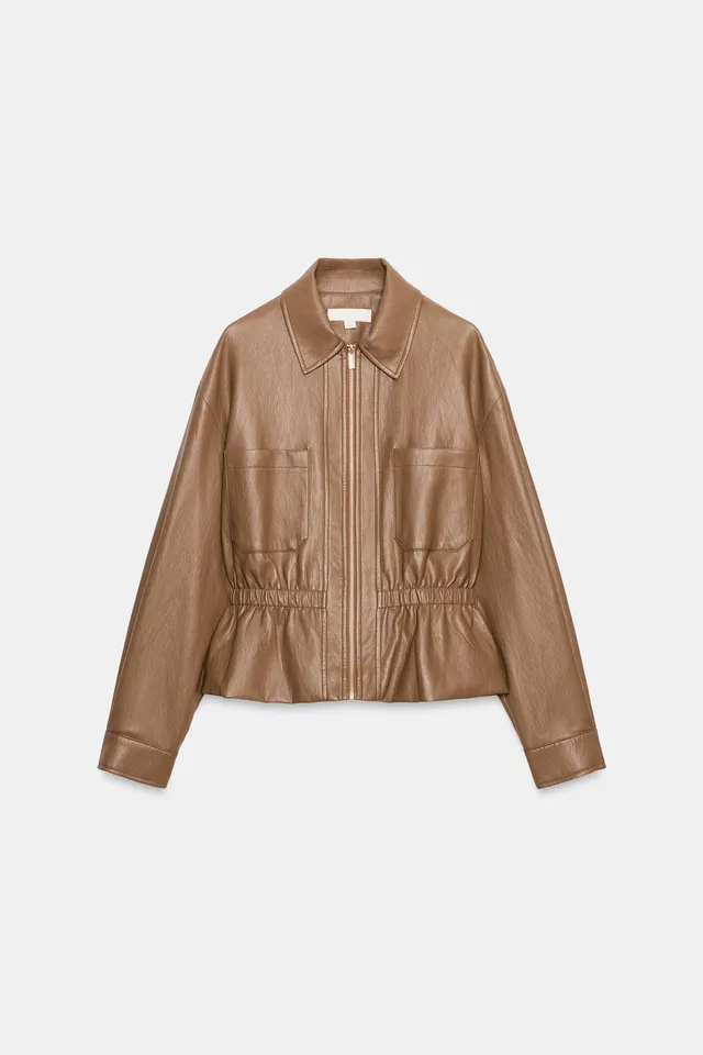 LEATHER EFFECT JACKET WITH ELASTICATED WAIST – image 2