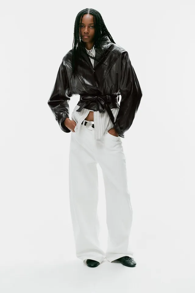 LEATHER EFFECT BELTED JACKET