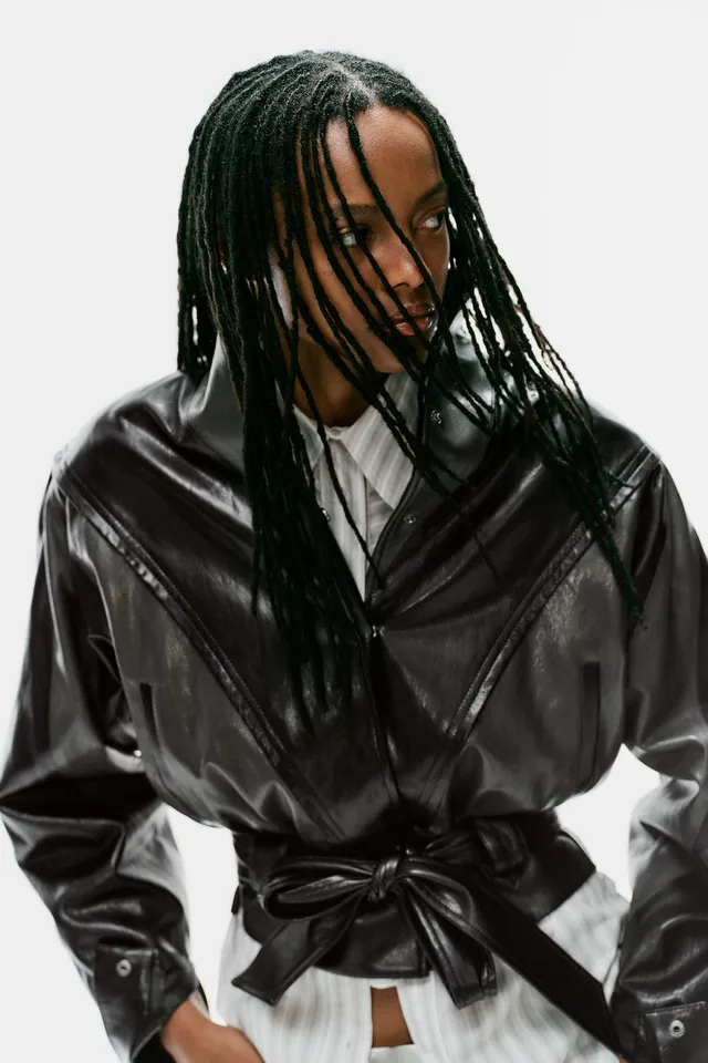 LEATHER EFFECT BELTED JACKET – image 2