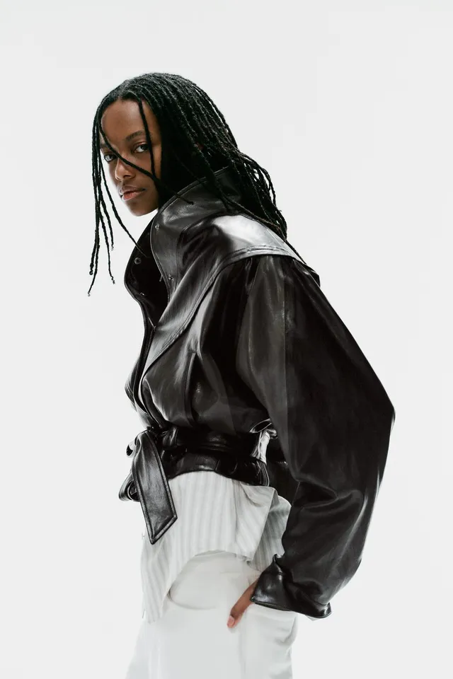 LEATHER EFFECT BELTED JACKET – image 4