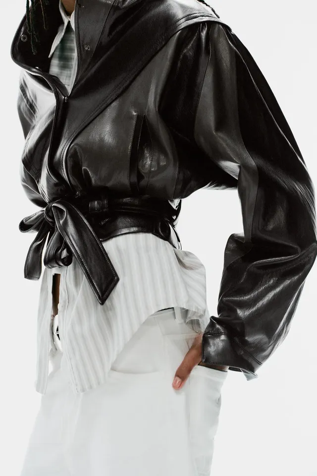 LEATHER EFFECT BELTED JACKET – image 5