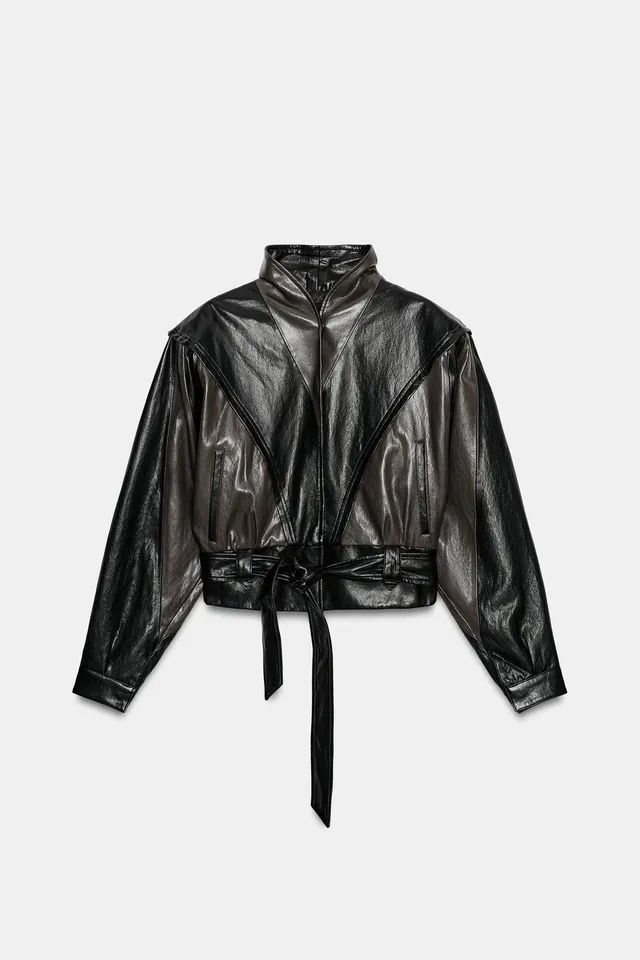 LEATHER EFFECT BELTED JACKET – image 7