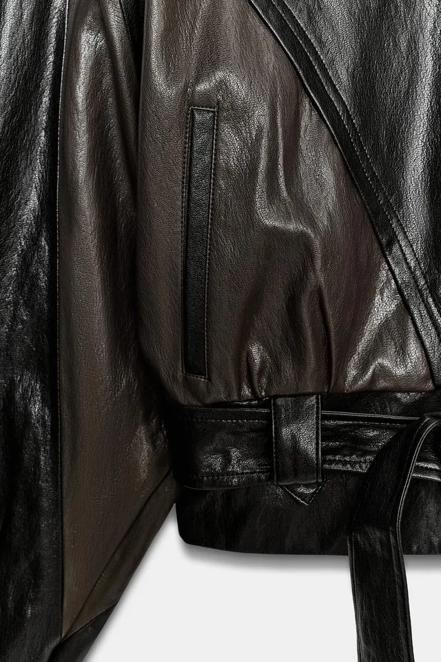 LEATHER EFFECT BELTED JACKET – image 9