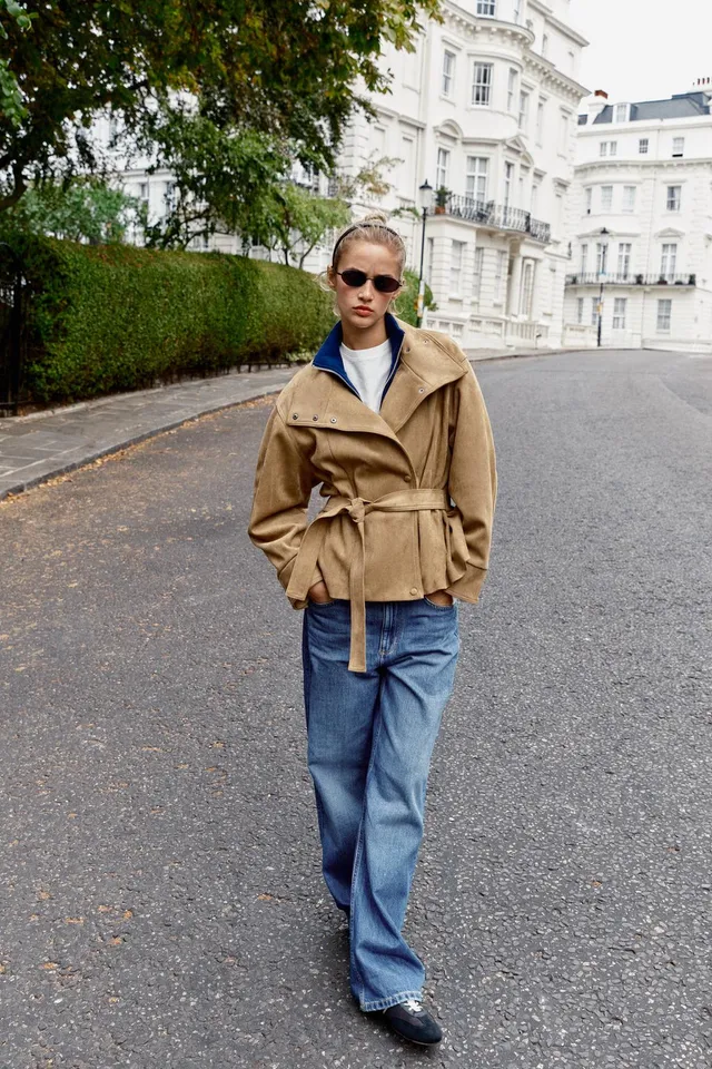 FAUX SUEDE BELTED JACKET