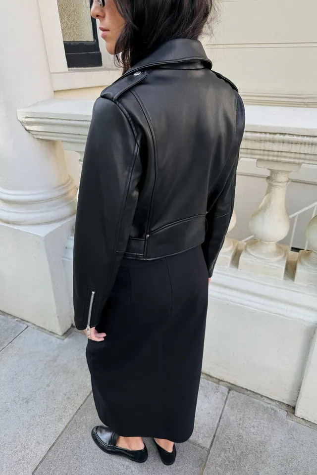 SHORT LEATHER EFFECT BIKER JACKET – image 3