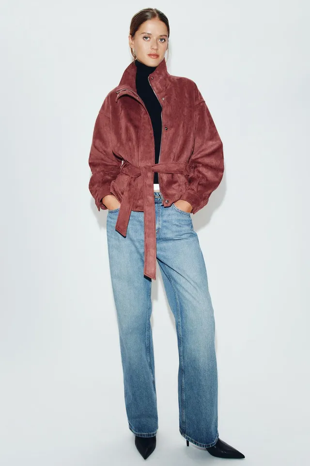 FAUX SUEDE JACKET WITH BELT