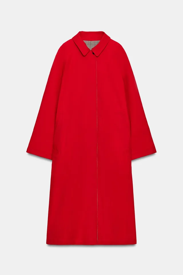 ترينش طويل ذو وجهين بنقشة مربعات من مجموعة ZW – صورة 12