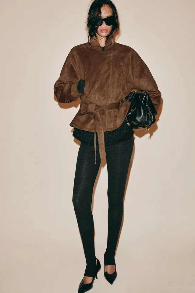FAUX SUEDE BELTED JACKET