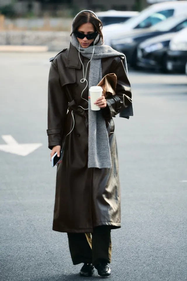 LONG LEATHER EFFECT TRENCH COAT