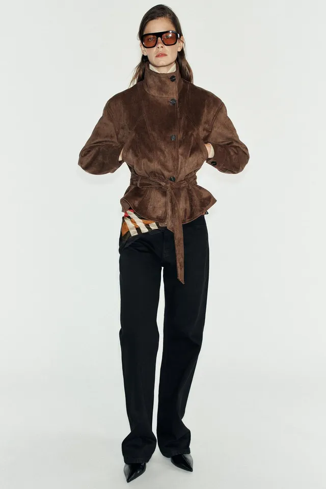 FAUX SUEDE BELTED JACKET