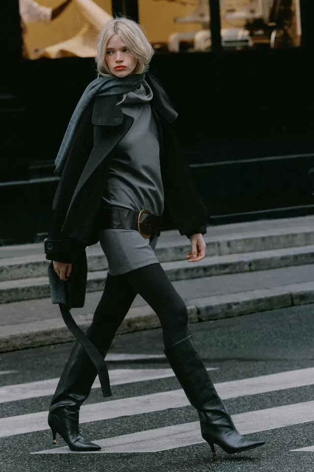 BELTED HIGH COLLAR COAT