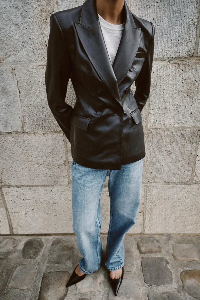 LEATHER EFFECT DOUBLE-BREASTED BLAZER – image 6