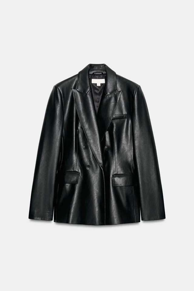LEATHER EFFECT DOUBLE-BREASTED BLAZER – image 7