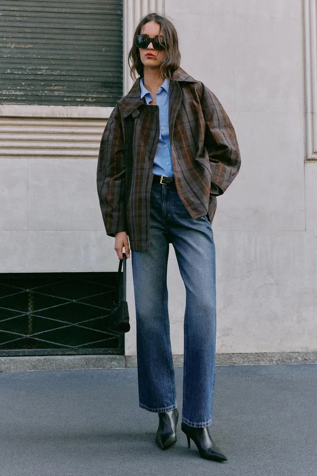 BELTED CHECK TRENCH COAT