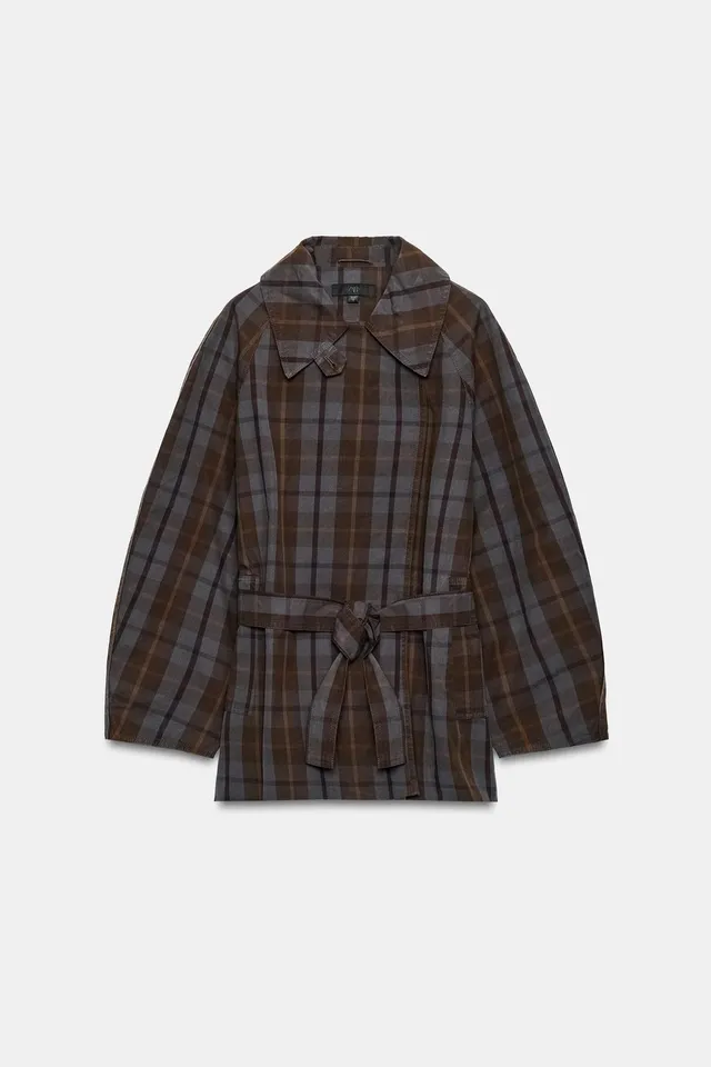 BELTED CHECK TRENCH COAT – صورة 10
