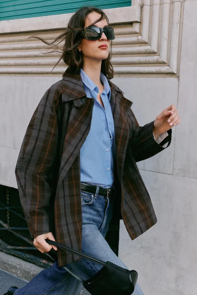 BELTED CHECK TRENCH COAT – صورة 2