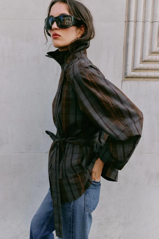 BELTED CHECK TRENCH COAT – صورة 7