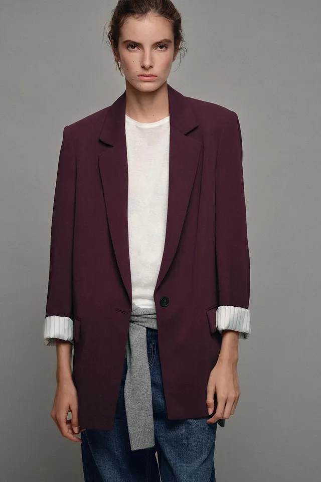 BLAZER WITH SHOULDER PADS AND PRINTED CUFFS – image 3